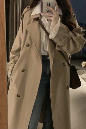 Khaki Mid-Length Trench Coat for Women - 2024 Spring Autumn Korean Style, British Design, Perfect for Petite Figures