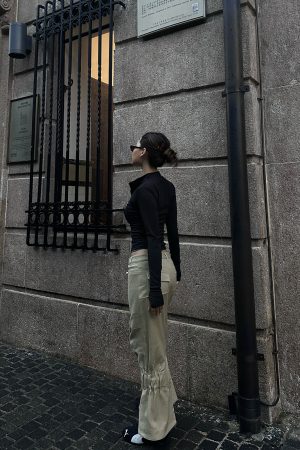 Khaki Parachute Skirt - Unique Style, Trendy Midi Length, Y2K Fashion, Streetwear Inspired, Casual Chic Look