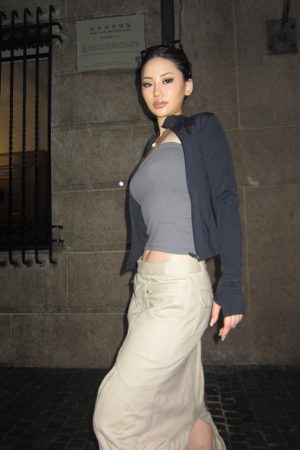 Khaki Parachute Skirt - Unique Style, Trendy Midi Length, Y2K Fashion, Streetwear Inspired, Casual Chic Look
