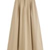 Khaki Washed Cotton High-Waisted A-Line Skirt for Pear-Shaped Body, Mid-Length Umbrella Skirt, Spring 2025 Fashion for Women