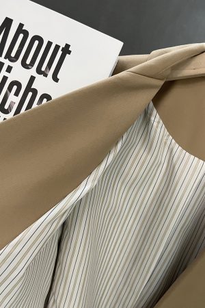 Khaki Women's Blazer Jacket - High-End British College Style for Spring and Autumn 2025, Trendy Small Suit Jacket