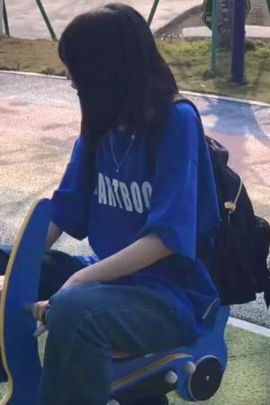 Klein Blue Oversized Short-Sleeve T-Shirt for Women - Summer Pure Cotton Top with Trendy Letter Design for Middle & High School Students