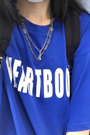 Klein Blue Oversized Short-Sleeve T-Shirt for Women - Summer Pure Cotton Top with Trendy Letter Design for Middle & High School Students