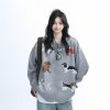 Knitted Cardigan with Retro Cartoon Dog Embroidery for Women - Lazy Style American Vintage Fashion