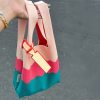 Knitted Textured Rainbow Tote Bag - Trendy Three-Color Handbag for Spring/Summer 2025 Fashion