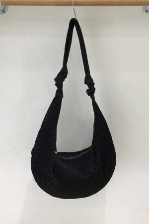 Knot Strap Shoulder Bag - Spring/Summer 2025 Fashion Underarm Hollow Nylon Mesh Dumpling Bag - Trendy Y2K Style