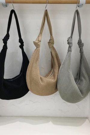 Knot Strap Shoulder Bag - Spring/Summer 2025 Fashion Underarm Hollow Nylon Mesh Dumpling Bag - Trendy Y2K Style