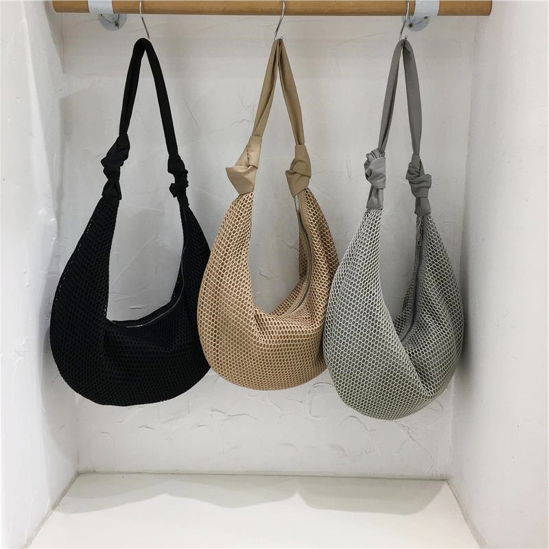 Knot Strap Shoulder Bag - Spring/Summer 2025 Fashion Underarm Hollow Nylon Mesh Dumpling Bag - Trendy Y2K Style Knot Strap Shoulder Bag - Spring/Summer 2025 Fashion Underarm Hollow Nylon Mesh Dumpling Bag - Trendy Y2K Style
