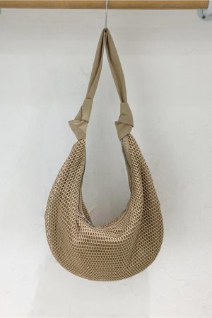 Knot Strap Shoulder Bag - Spring/Summer 2025 Fashion Underarm Hollow Nylon Mesh Dumpling Bag - Trendy Y2K Style