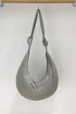 Knot Strap Shoulder Bag - Spring/Summer 2025 Fashion Underarm Hollow Nylon Mesh Dumpling Bag - Trendy Y2K Style