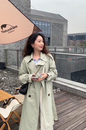 Korean Chic Long Trench Coat for Women - Mid-Length Stylish Outerwear for Spring and Autumn, Perfect for Shorter Individuals
