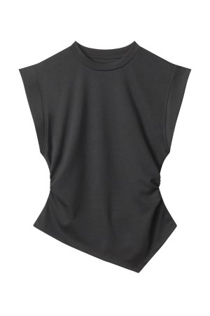 Korean High-End Sleeveless T-Shirt for Women, Slim Fit with Irregular Hem, Trendy Design - Perfect for Casual Chic Looks