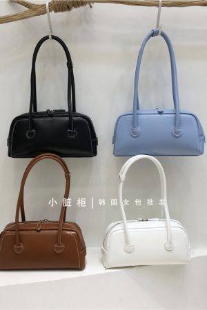 Korean Retro Bowling Bag - 2024 Spring Handheld Shoulder Underarm Boston Bag for Fashionable Niche Style