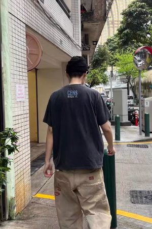 Korean Retro Graphic T-Shirt - Casual Unisex Short Sleeve with American Slogan, Washed Pure Cotton, Versatile 90s Style