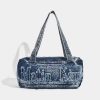 Korean Retro Letter Embroidery Washed Denim Boston Bag - Large Capacity Travel Fitness Shoulder Underarm Bag