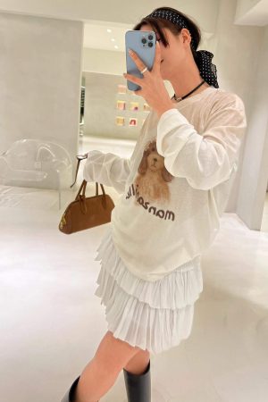 Korean Retro Little Dog Princess Print Long Sleeve T-Shirt - Casual Sun Protection Cover-Up in Pure Cotton for Women