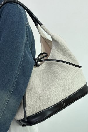 Korean Retro Patchwork Canvas Tote Bag - Versatile Large Capacity Shoulder Handbag for Commuters