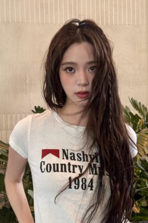 Korean Retro Sports Digital Print Fitted Cotton Top â€“ Short Sleeve Slim Fit for a Stylish Instagram Look