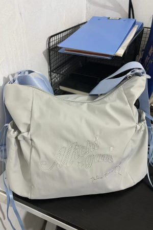 Korean Style 2025 Summer Sweet Underarm Tote Bag with Lettering, Large Capacity Versatile Shoulder Handbag for Everyday Use