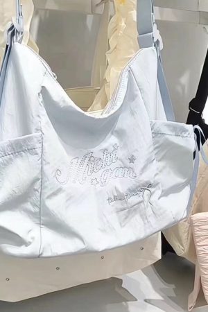 Korean Style 2025 Summer Sweet Underarm Tote Bag with Lettering, Large Capacity Versatile Shoulder Handbag for Everyday Use