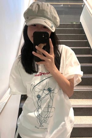 Korean Style Ballet Dancer Print Short Sleeve T-Shirt - Casual, Comfortable, Loose Fit, Summer Essential in Pure Cotton