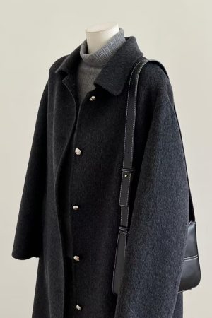 Korean Style Black Double-Sided Cashmere Coat for Women, Chic Woolen Outerwear for Autumn Winter 2024, Perfect for Petite Sizes