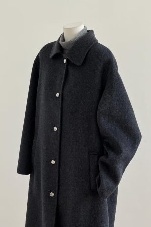 Korean Style Black Double-Sided Cashmere Coat for Women, Chic Woolen Outerwear for Autumn Winter 2024, Perfect for Petite Sizes