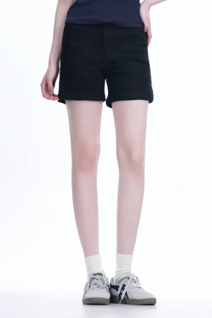 Korean Style Black High-Waisted Ultra-Short Denim Shorts for Women - Slimming Summer Elastic Rolled-Edge Hot Pants