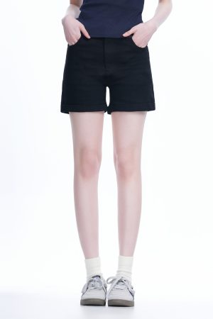 Korean Style Black High-Waisted Ultra-Short Denim Shorts for Women - Slimming Summer Elastic Rolled-Edge Hot Pants