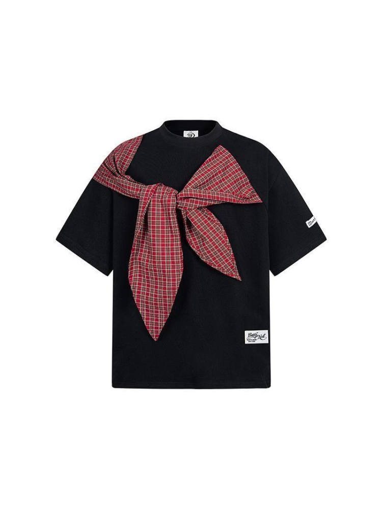 Korean Style Bow Tie Patterned Short Sleeve T-Shirt for Women - Summer 2025 College Fashion Trend Korean Style Bow Tie Patterned Short Sleeve T-Shirt for Women - Summer 2025 College Fashion Trend