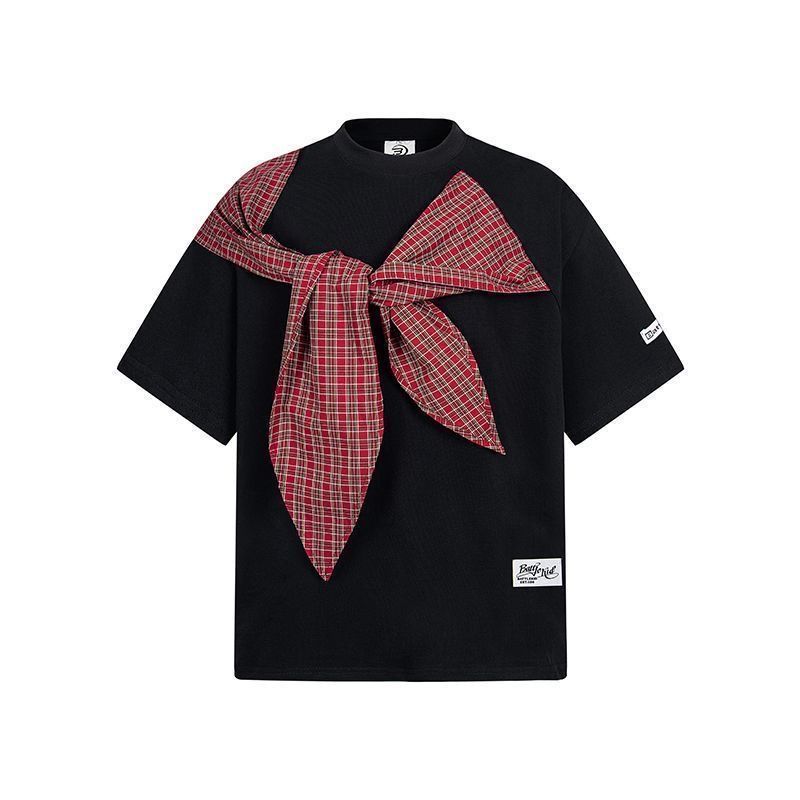 Korean Style Bow Tie Patterned Short Sleeve T-Shirt for Women - Summer 2025 College Fashion Trend Korean Style Bow Tie Patterned Short Sleeve T-Shirt for Women - Summer 2025 College Fashion Trend