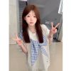 Korean Style Bow Tie Patterned Short Sleeve T-Shirt for Women - Summer 2025 College Fashion Trend