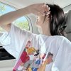 Korean Style Cartoon Character Printed Casual Loose Cotton T-Shirt for Women - Comfortable Round Neck Short Sleeve Top