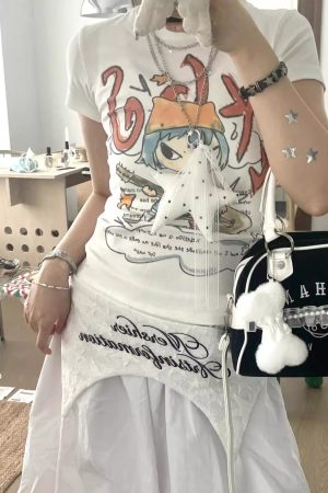 Korean Style Cartoon Print Comic Musician Slim-Fit Short-Sleeved High-Stretch Pure Cotton T-Shirt for Trendy Fashion Lovers