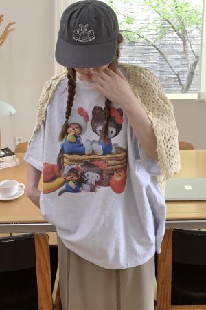 Korean Style Casual Kitty Princess Cartoon Print Loose Cotton Short Sleeve T-Shirt - Versatile Comfort Top