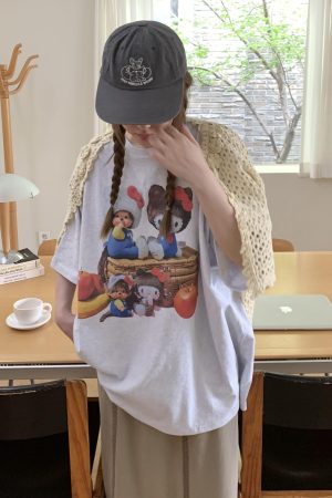 Korean Style Casual Kitty Princess Cartoon Print Loose Cotton Short Sleeve T-Shirt - Versatile Comfort Top