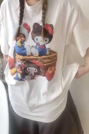 Korean Style Casual Kitty Princess Cartoon Print Loose Cotton Short Sleeve T-Shirt - Versatile Comfort Top