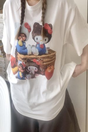 Korean Style Casual Kitty Princess Cartoon Print Loose Cotton Short Sleeve T-Shirt - Versatile Comfort Top