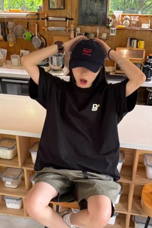 Korean Style Casual Letter Print Short Sleeve T-Shirt for Women - Versatile Loose Fit, Pure Cotton, Minimalist Design