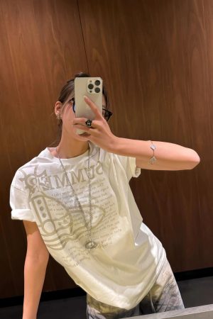 Korean Style Casual Letter Slogan Printed Loose Cotton Round Neck Short Sleeve T-Shirt for Women