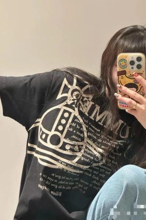 Korean Style Casual Letter Slogan Printed Loose Cotton Round Neck Short Sleeve T-Shirt for Women