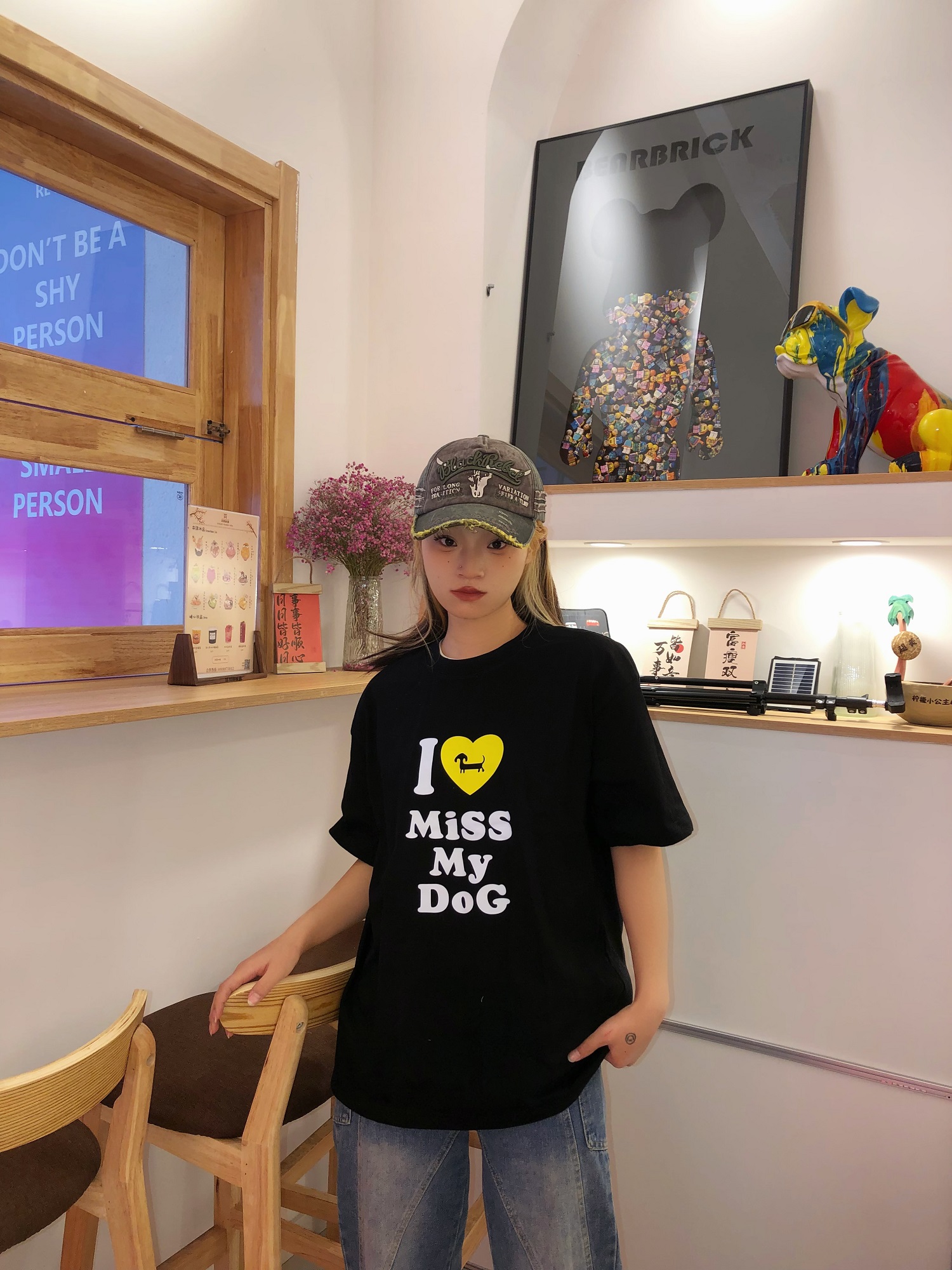 Korean Style Casual Loose Fit Color-Blocking Top with Youthful Dog Cartoon Print - Pure Cotton Comfort Korean Style Casual Loose Fit Color-Blocking Top with Youthful Dog Cartoon Print - Pure Cotton Comfort