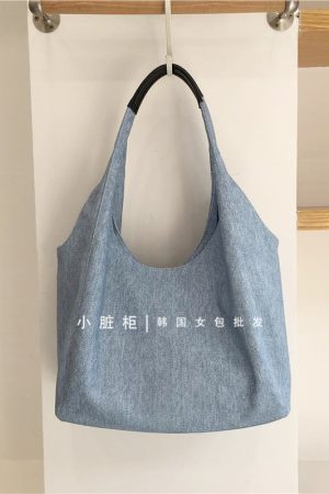 Korean Style Casual Soft PU Imitation Denim Tote Bag - Large Capacity Versatile Summer Shoulder Bag for Bloggers