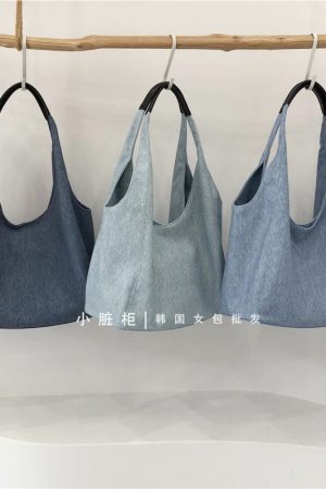 Korean Style Casual Soft PU Imitation Denim Tote Bag - Large Capacity Versatile Summer Shoulder Bag for Bloggers