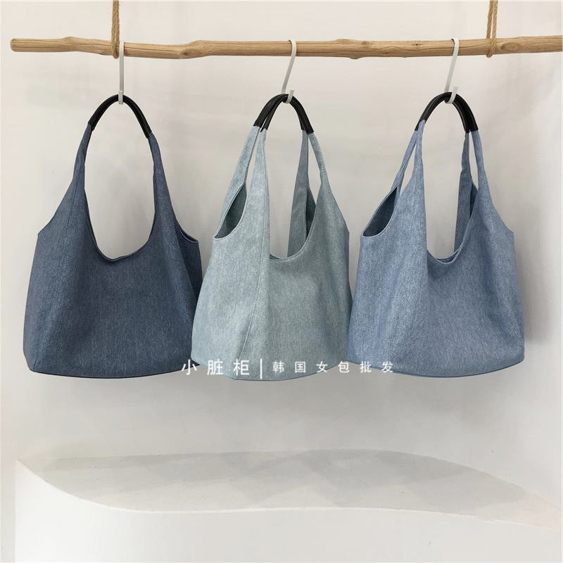 Korean Style Casual Soft PU Imitation Denim Tote Bag - Large Capacity Versatile Summer Shoulder Bag for Bloggers Korean Style Casual Soft PU Imitation Denim Tote Bag - Large Capacity Versatile Summer Shoulder Bag for Bloggers