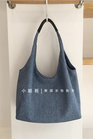 Korean Style Casual Soft PU Imitation Denim Tote Bag - Large Capacity Versatile Summer Shoulder Bag for Bloggers
