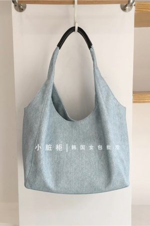 Korean Style Casual Soft PU Imitation Denim Tote Bag - Large Capacity Versatile Summer Shoulder Bag for Bloggers