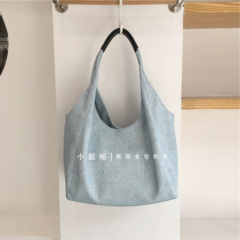 Korean Style Casual Soft PU Imitation Denim Tote Bag - Large Capacity Versatile Summer Shoulder Bag for Bloggers Korean Style Casual Soft PU Imitation Denim Tote Bag - Large Capacity Versatile Summer Shoulder Bag for Bloggers