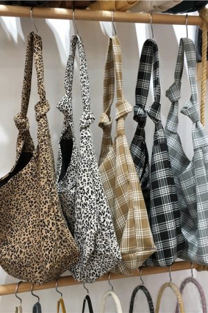 Korean Style Checkered Leopard Print Casual Summer Shoulder Bag - Versatile Literary Aesthetic for Instagram and Everyday Use