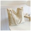Korean-Style Chic Crochet Mesh Bag for Women, Handmade Woven Hollow Shoulder Tote, Large Summer Beach Bag